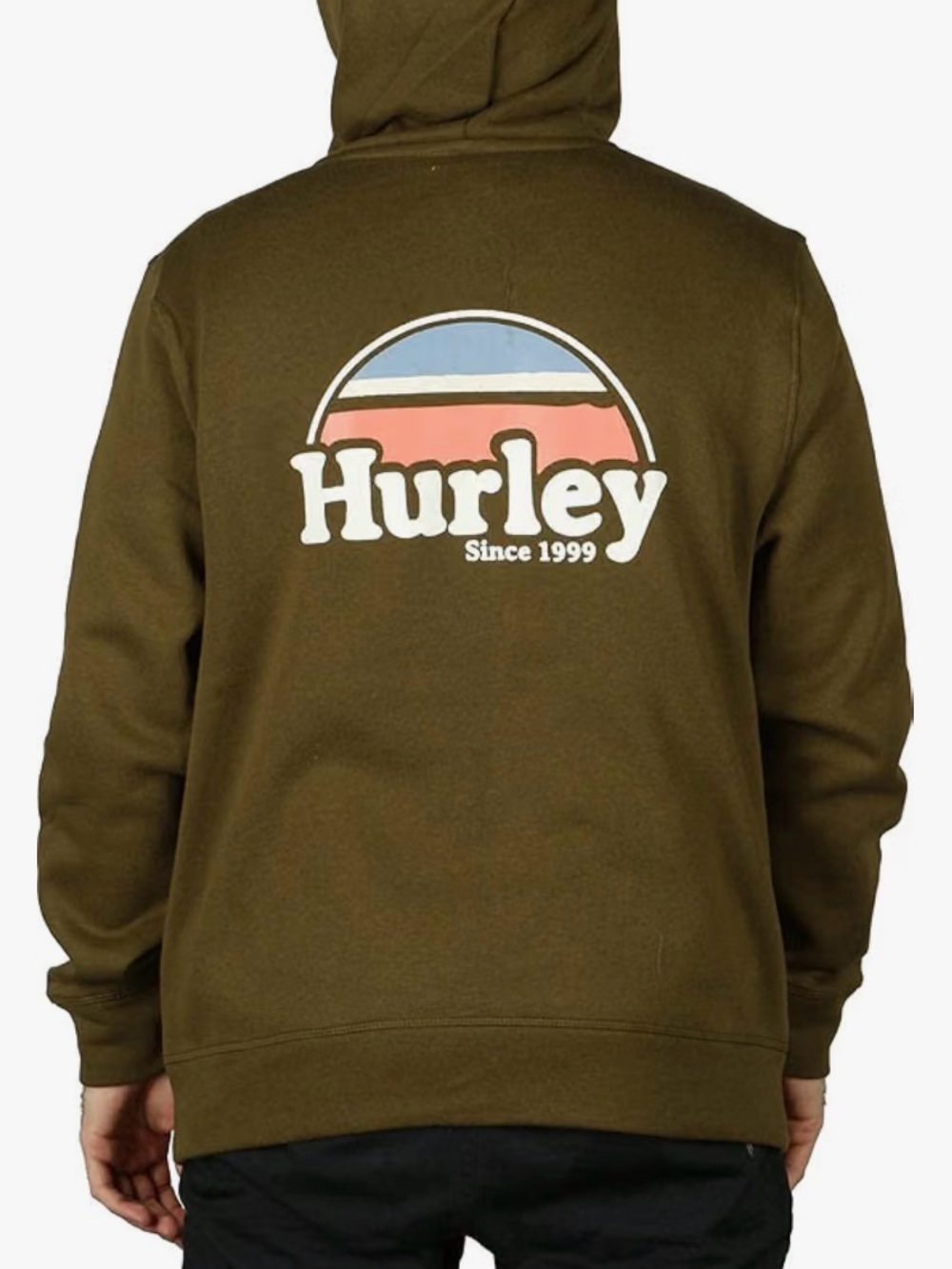 Hurley Olive Green Zip-Up Hoodie with Retro Logo Great for Surf and beach Large